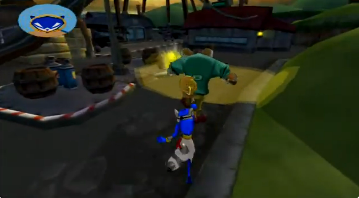 An image of Sly Cooper from Sly 3: Honor Among Thieves. Sly is picking a pocket.